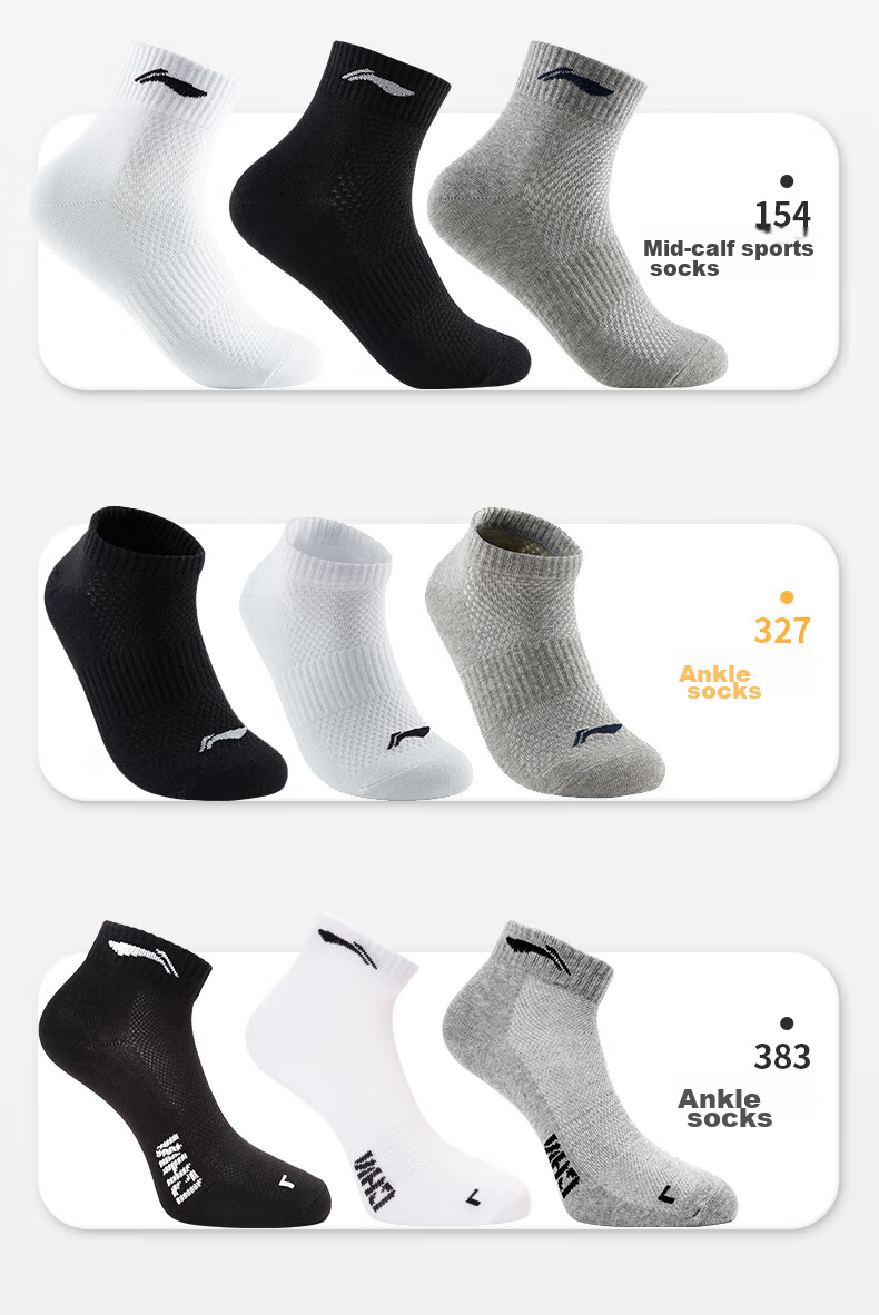 Li-Ning Socks for Men And Women (3 Pairs), Cotton Socks for All Seasons, Sweat-Absorbing, Running, Antibacterial, Breathable White Lifestyle Socks 14