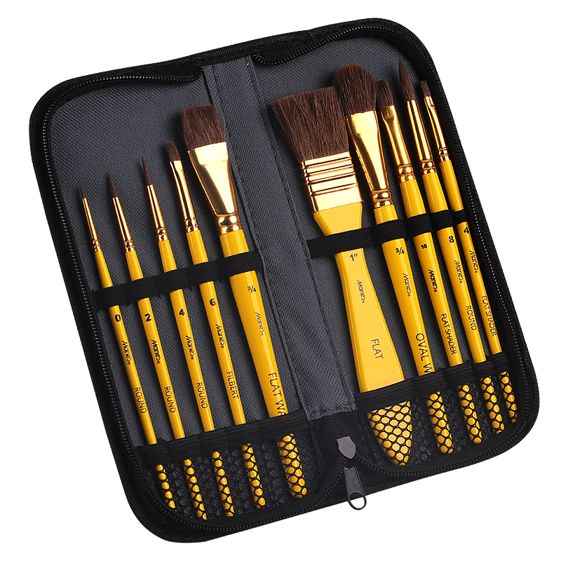 Marie's Watercolor Brush Set, 10-Piece Set Including Line Brushes, Round Tip Brushes, Flat Tip Brushes, And Fan Brushes, Student Exam Art Supplies for Children, G1111 Sketching Set, Marker Drawing Kit