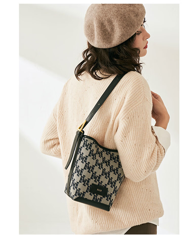 ELLE New Women's Handbag, Monogram Bucket Bag, Tote Bag, Commuter Shoulder Bag, Underarm Bag, Birthday Gift, 23025 7
