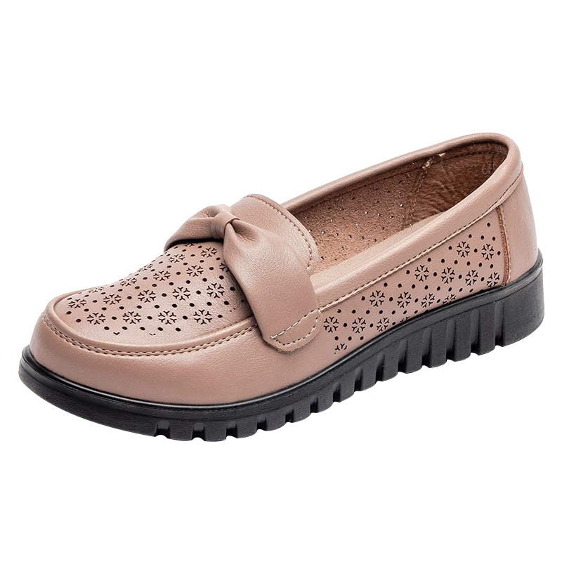 EGCHI Women's Shoes, Middle-Aged And Elderly Mom Shoes, Ladies Leather Shoes, Loafers, H7523, Beige, Size 38