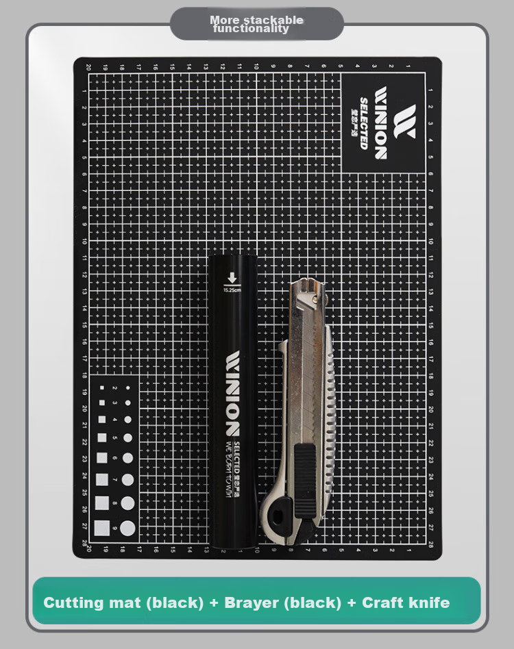 WINION Selected Professional Table Tennis Rubber Adhesive Tool Set with Green Rubber Pad, Metal Rubber Roller, And Cutting Knife 1