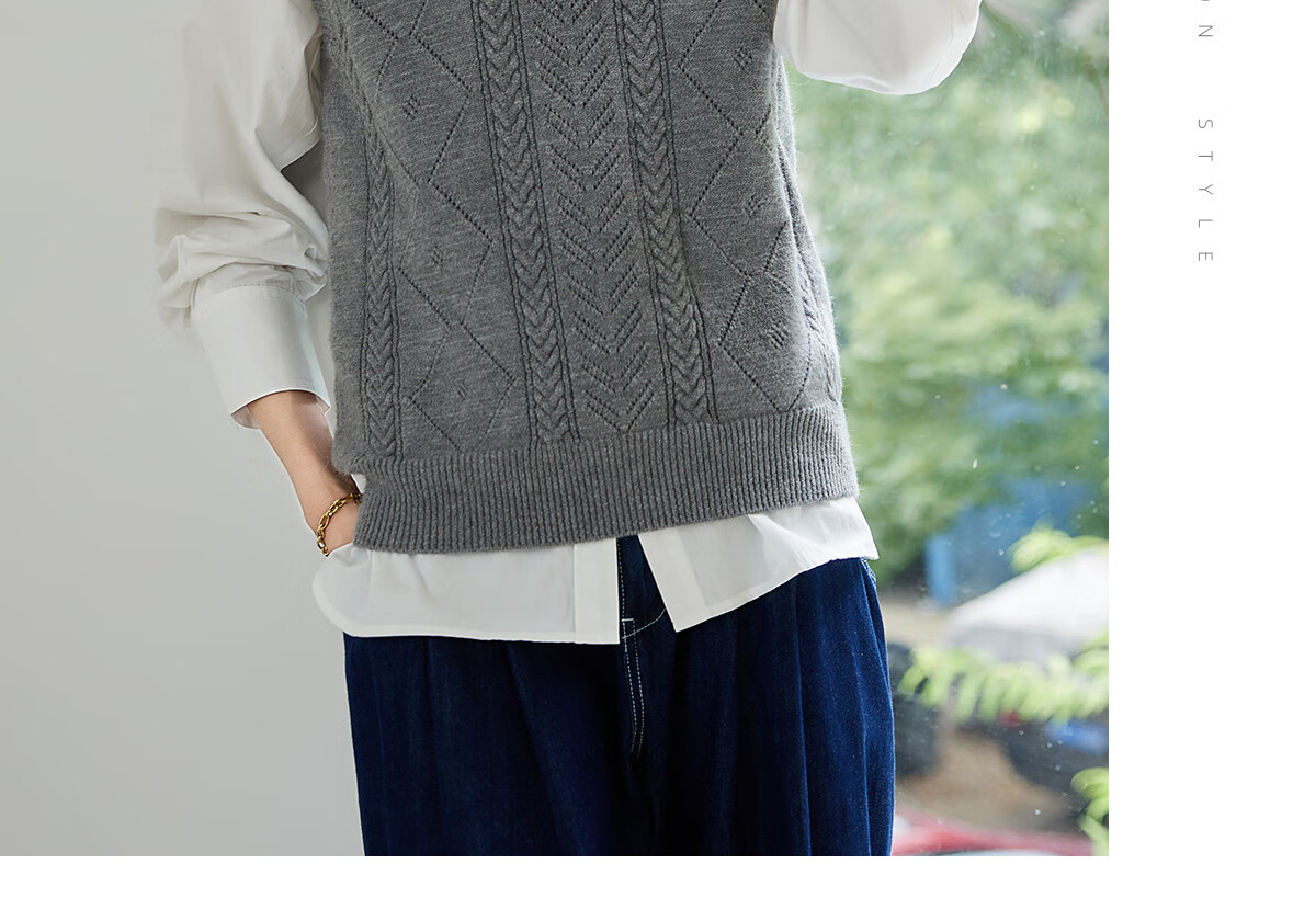 Chushen Spring And Autumn Knitted Vest for Women, Wilderness Maillard Vintage V-Neck Tank Top, Layered Sweater S143Z5005 11
