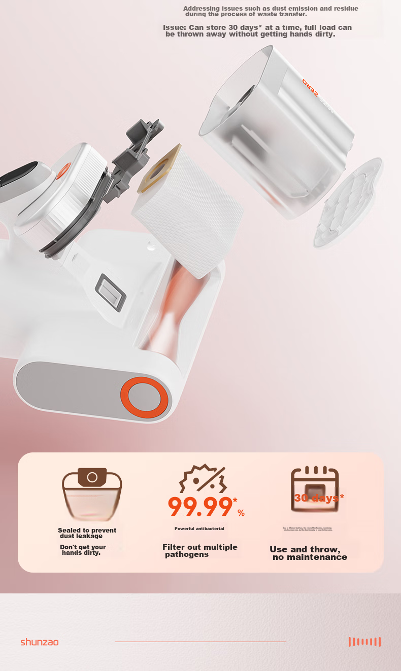 Shunzao Dust Mite Remover Bed, High Suction Dust Bag Model, Anti-Tangling, 3D 68°C Hot Air Drying, Home Bed Vacuum Dust Mite Remover with UV Sterilization, Meimeng W20 Plus 12