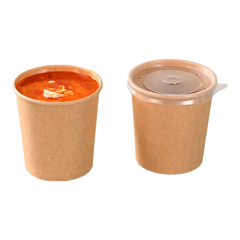 Babike Disposable Kraft Paper Soup Cups, Biodegradable, for Taro Balls, Takeout Bowls, Dessert Containers, 450ml, 20 Pieces