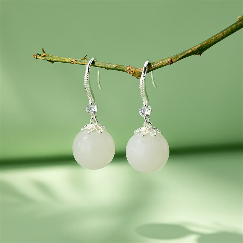 Qlady Sterling Silver Hetian Jade Earrings for Women, Elegant And High-End, New 2025 Jade Stone Earrings And Studs, Mother's Birthday Gift