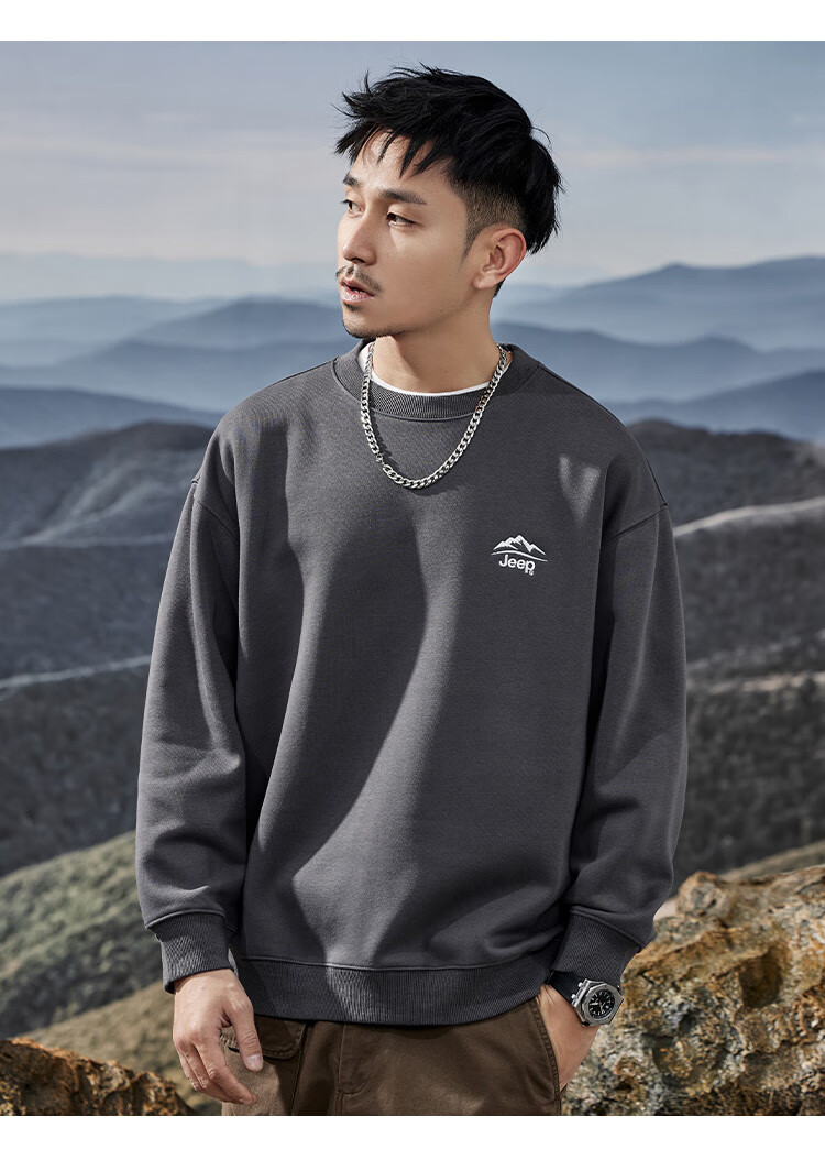 JEEP Spring And Autumn Round Neck Sweatshirt for Men, Loose Casual Sports High-End T-Shirt Top Outerwear 16