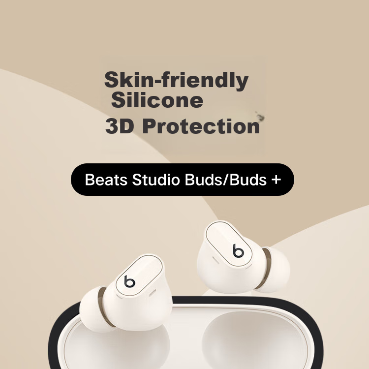 ESCASE Protective Case for Beats Studio Buds, Buds+ Bluetooth Earphones, Silicone Storage Box, Soft Shell, Full Coverage, Shockproof, Ultra-Thin Protective Case, Lustrous Black + Lanyard 1