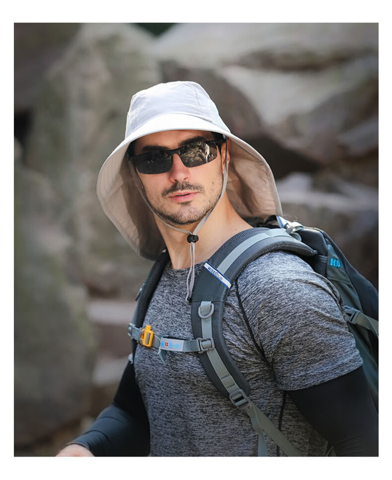 DUSENNA Men's Sun Protection Hat Outdoor Fishing Mountaineering Sun Hat Colorblock Face Cover Sunshade Hat Dark Gray 12