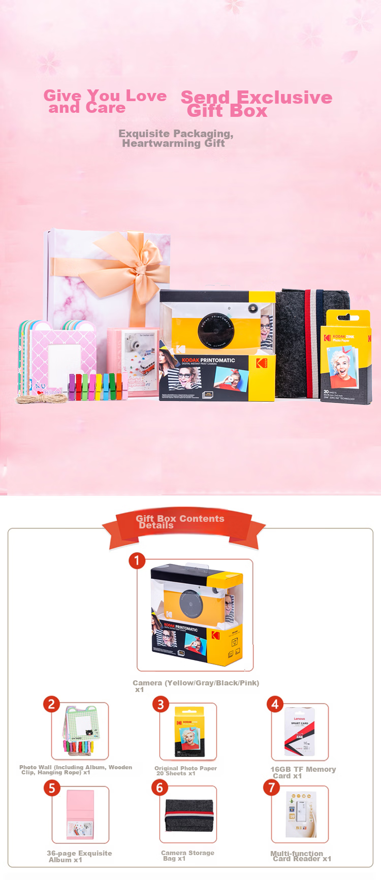 KODAK PRINTOMATIC Camera, Black And White, Instant Printing (Print As You Take, No Ink Printing, Simple Contrasting Colors), Gift Box Set 1
