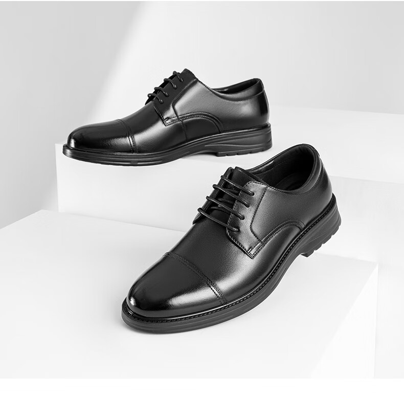 Aokang Business Formal Commuter Derby Shoes, Cowhide Comfortable Three-Joint Leather Shoes for Men, Black, Size 44 12