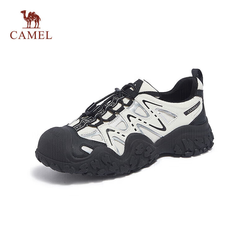 CAMEL Ugly-Cute Hiking Shoes for Women, Fashionable Color-Block Outdoor Casual Shoes L24S076620 Beige/silver/black 40