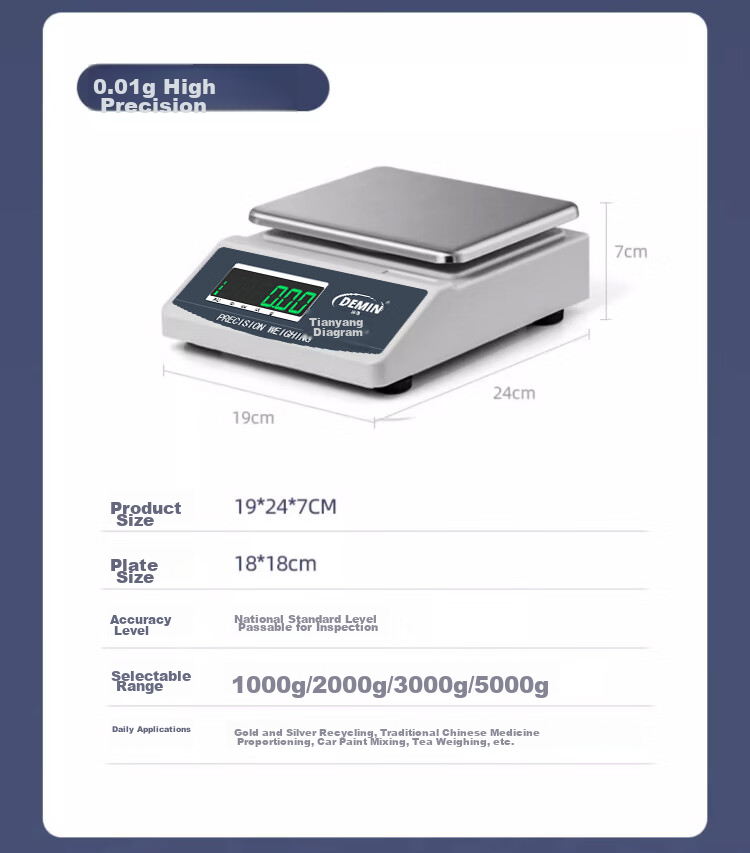 Demin High-Precision Electronic Balance Scale for Gold Jewelry, Chinese Herbal Medicine, Laboratory Analysis, 3kg Capacity, 0.01g Precisio 17