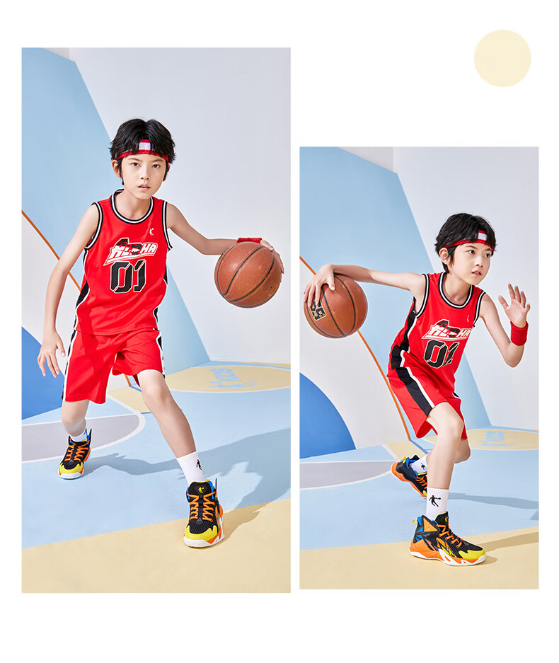 QIAODAN Boys' Basketball Set, Children's Full Size Summer Sports Two-Piece Set, Kids Training Uniform, Dawn Purple/Dawn Purple, Size 175 10