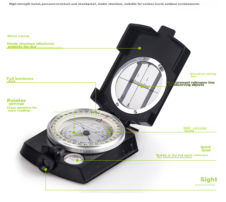 BIJIA Multifunctional Professional Compass, Outdoor Hiking Compass, Geological Compass with Fluorescent Ring, High Precisio 4