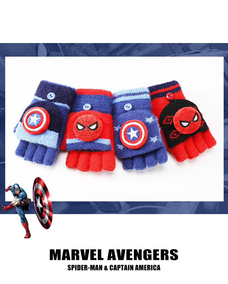 Disney Kids Winter Warm Five-Finger Thickened Half-Finger Knitted Gloves for Girls and Boys HM70086 Dark Red 2