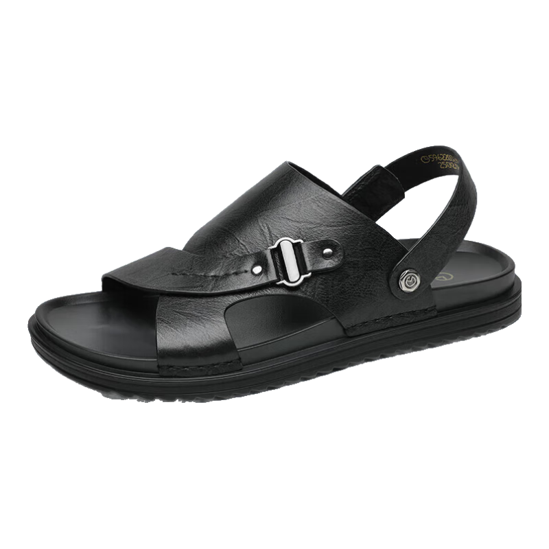 Goldlion Men's Shoes, Urban Casual Breathable Outdoor Sandals, Dual-Wear Leather Shoes, Beach Shoes, 59622032401A, Black, Size 41