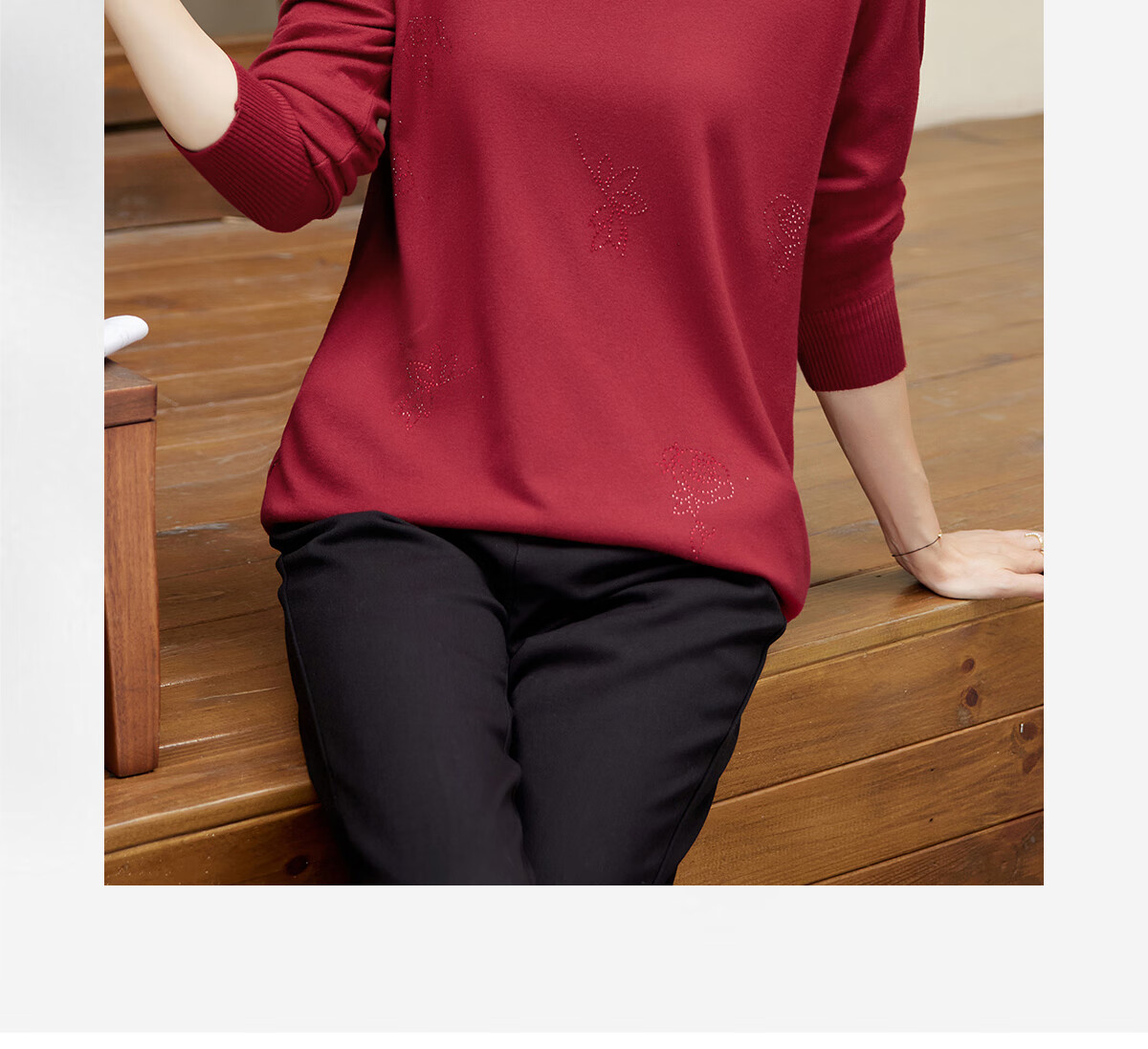 YUZHAOLIN Mid-Autumn Festival Gift for Middle-Aged Mom, Red Knitted Sweater for Middle-Aged And Elderly Women Y243Z3014 2