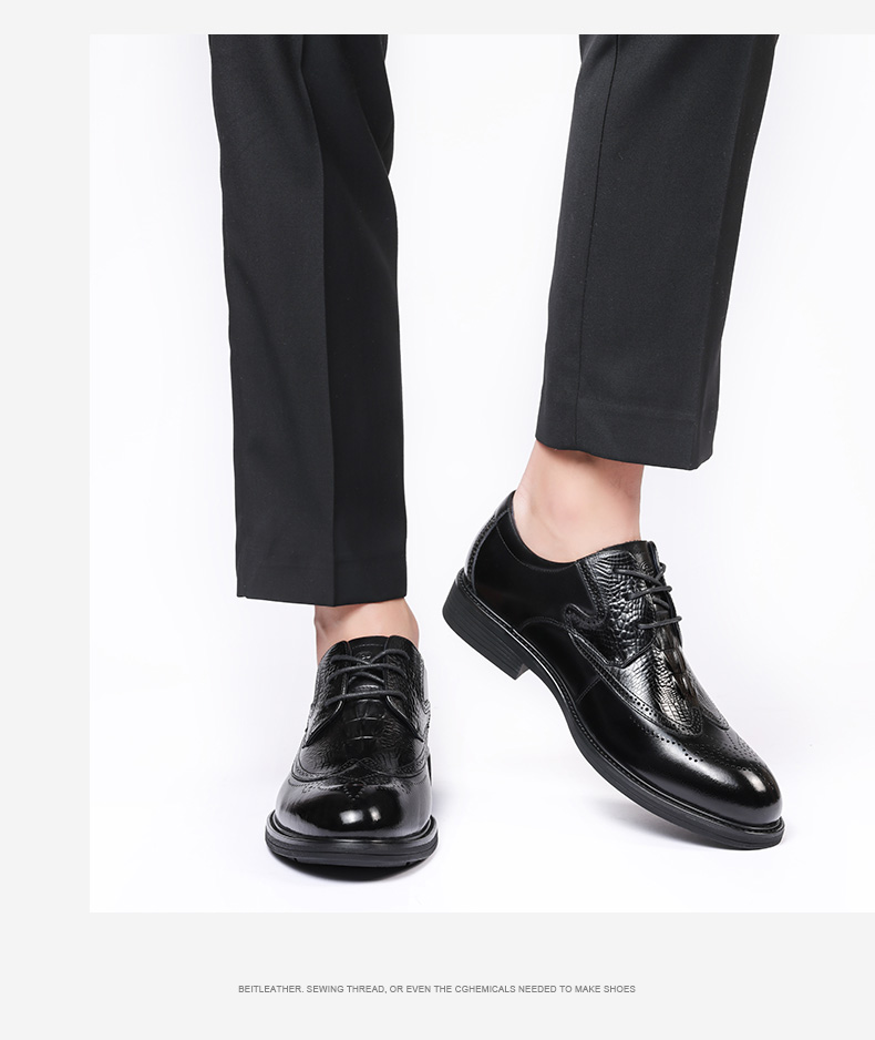 LAORENTOU Men's Business Dress Shoes First Layer Cowhide Non-Slip Brogue High-End Shoes 510409 Black Size 38 10