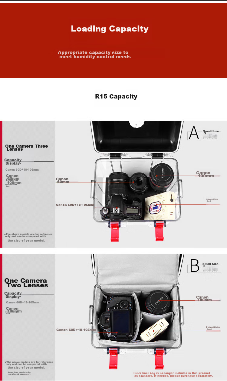 EIRMAI R15S DSLR Camera Dry Box, Moisture-Proof Case, Sealed Lens Electronic Box, Medium Size, Handheld, Built-In Moisture-Absorbing Card, Black 10