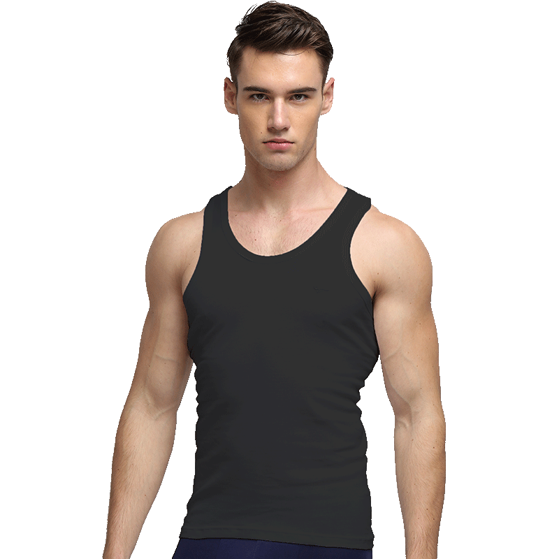 SEPTWOLVES Men's Vest, 100% Pure Cotton, Slim Fit, Elastic, Versatile Undershirt, Men's Tank Top, Black, Size L