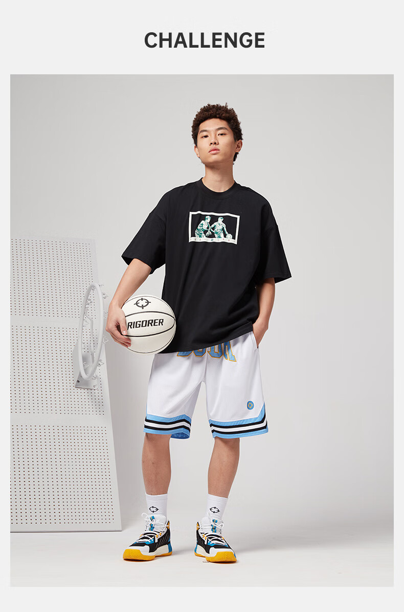 RIGORER Summer Breathable Loose Comfortable Versatile Sports Basketball Shorts Z121211688 Pure White M 1