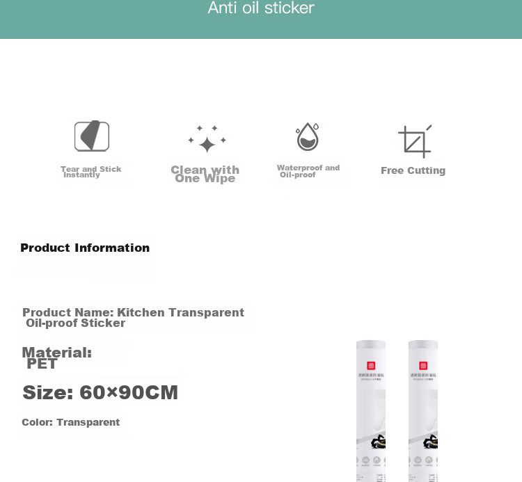 FOOJO Transparent Kitchen Oil-Proof Sticker, Heat-Resistant PET Waterproof And Moisture-Proof Cabinet Protection Film, Cupboard Sticker, 40cm*5 Meters 5