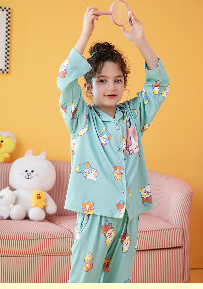 Fenteng Children's Pajamas for Girls, Early Spring Pure Cotton Brown Bear Cony Rabbit IP, Big Kids' Loungewear Q9FJ257390083 9