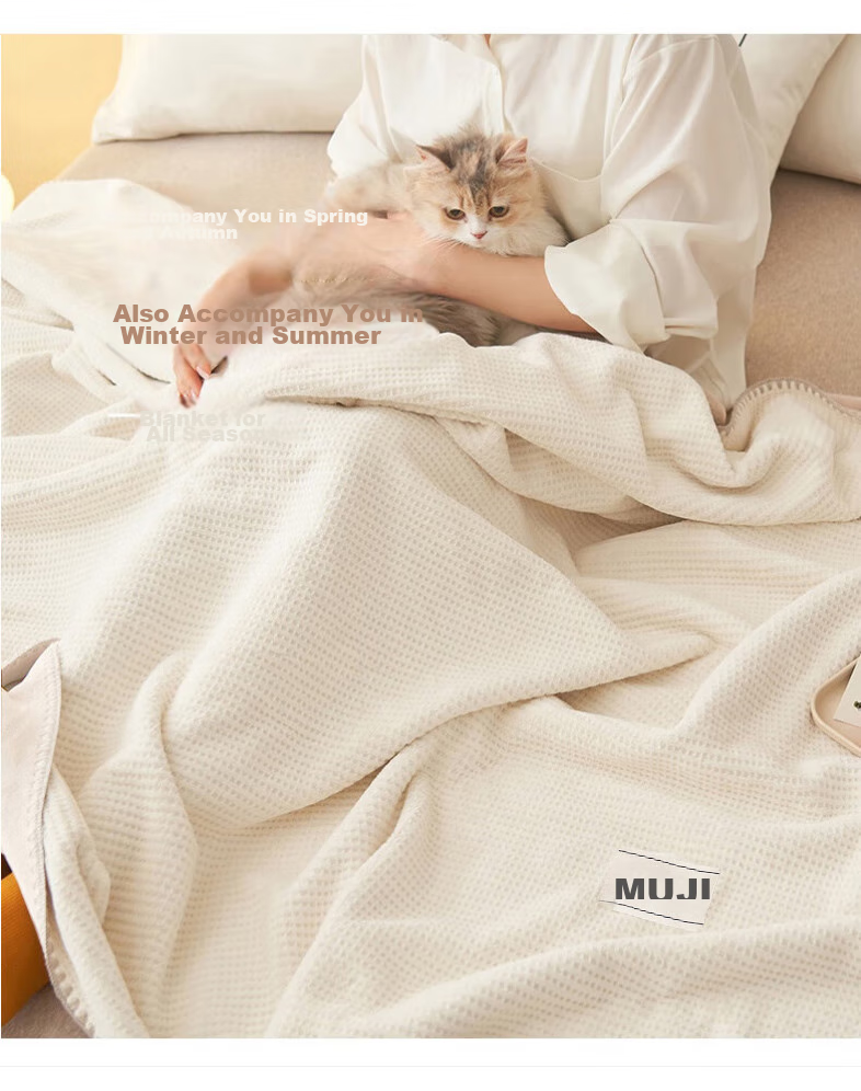 Wuyinliangpin Thickened Waffle Pattern Blanket Nap Throw Quilt Air Conditioning Cover 150*200cm Space Gray 11