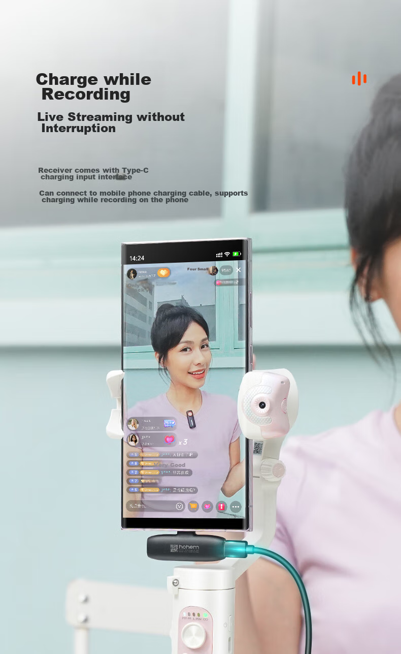 Hohem Mic01 Wireless Microphone, Clip-On Microphone for Live Streaming, Audio Pickup Device for Mobile Phones, Streamer Equipment, Douyin Short Video Recording, Noise Reduction Camera, Compatible with Apple 16 And Android 27