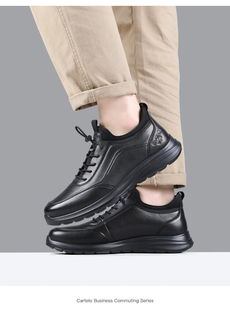 CARTELO Genuine Leather Men's Shoes, Business Casual Sports New Style for Autumn And Winter, Soft Thick-Soled Versatile Commuter Work High-End Black 44