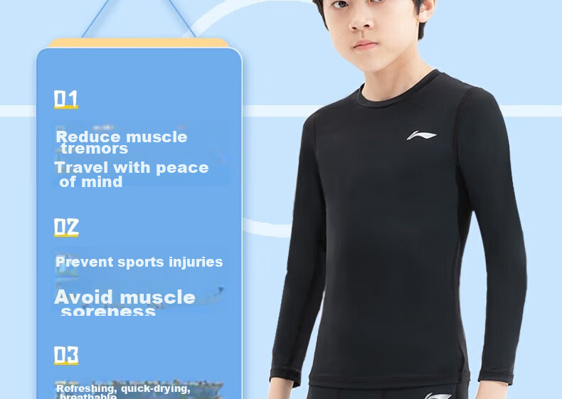 Li-Ning Children's Compression Shirt, Quick-Dry Sportswear Set, Basketball Football Badminton Training Running Spring Summer Yoga Fitness Clothing 14