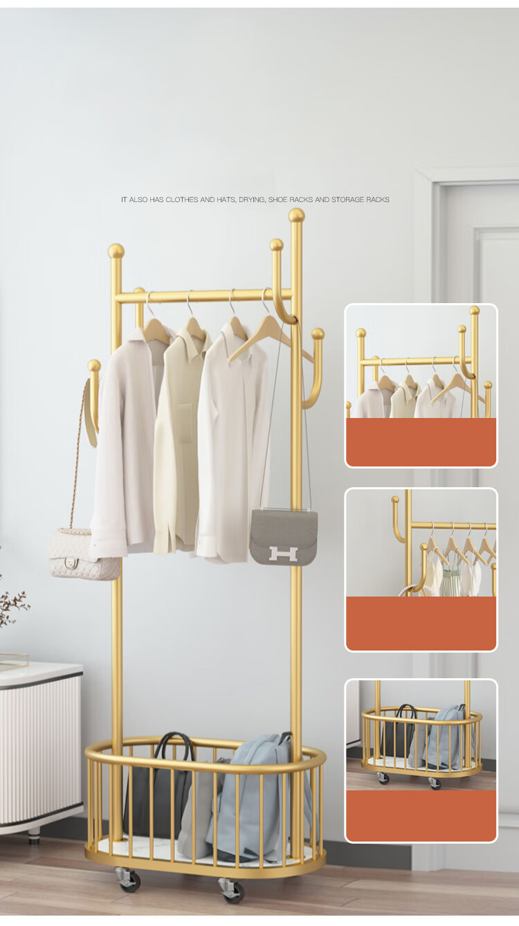 Yupin Floor-Standing Clothes Rack, Bedroom Coat And Hat Stand, Living Room Single-Pole Movable Drying And Storage Rack, MJ188 Milk White, 80cm High, 175cm Wide 5
