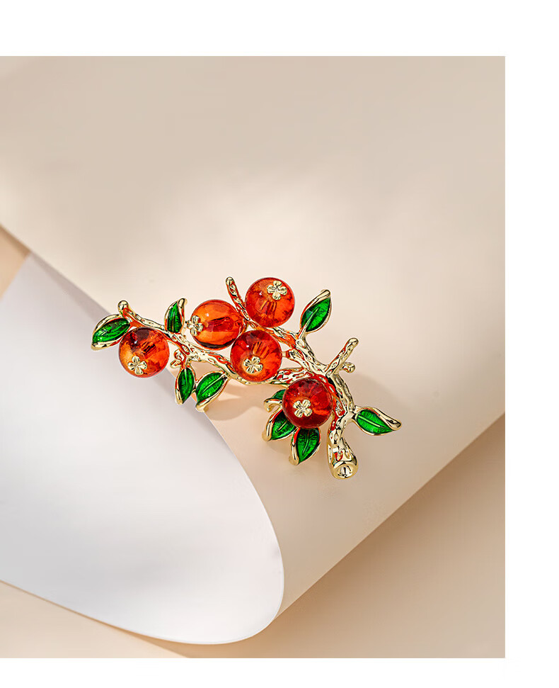 Qlady Wishing You Good Luck Persimmon Brooch, High-End Women's Light Luxury Elegant Corsage Pin, Suit Accessory, Mid-Autumn Festival And Birthday Gift 4
