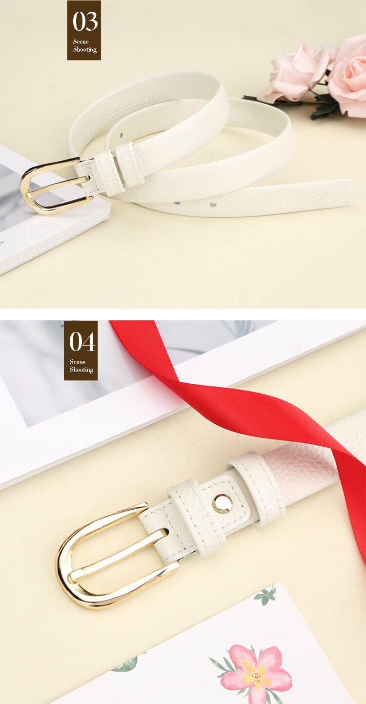 CROCODILE Belt, Fashionable Top-Layer Cowhide Soft Women's Simple Pin Buckle Belt, Birthday Gift, 11430 White, Gift for Girlfriend 5