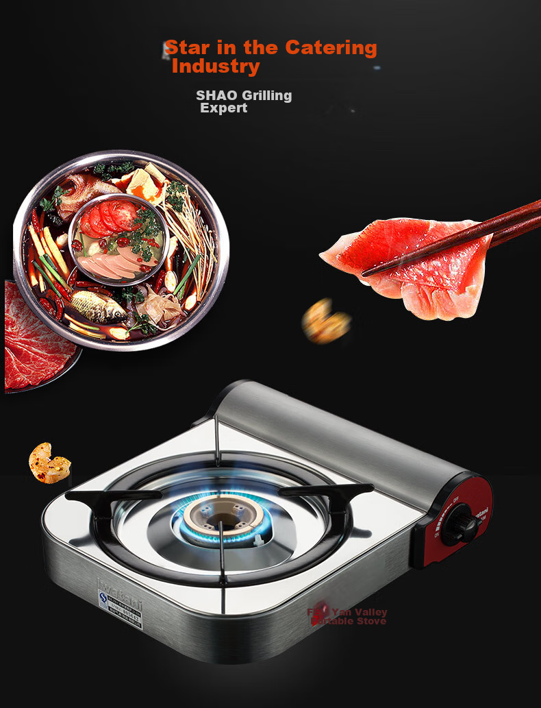 Iwatani Outdoor Camping Portable Gas Stove, Camping Cooker, Gas Stove, Picnic Windproof Cookware ZA-27S + Double-Handled Pot 16