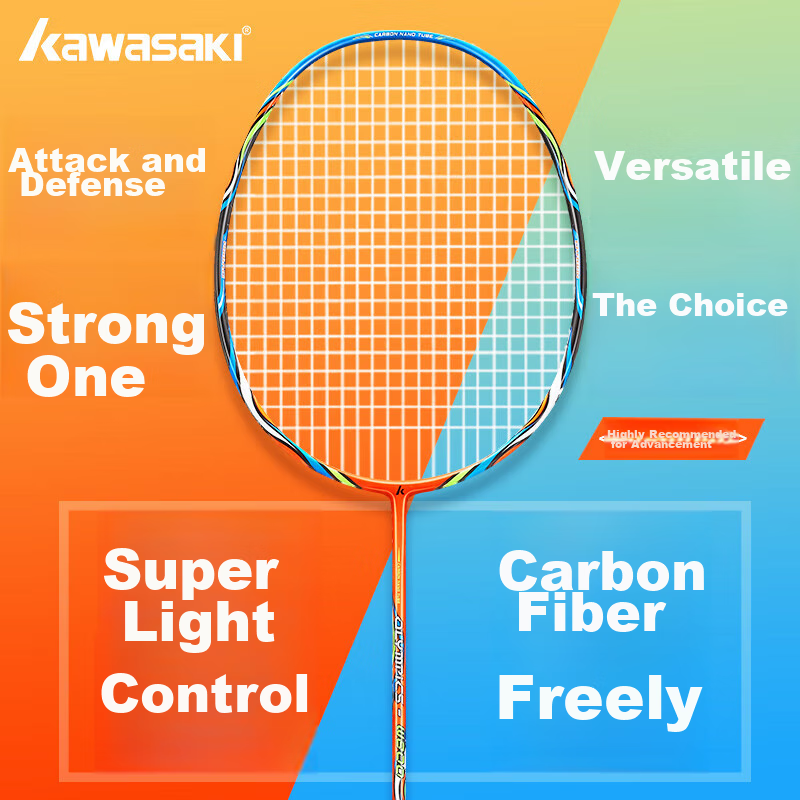 Kawasaki Badminton Racket Carbon Fiber Mid-Shaft Professional Training Durable Pair of Rackets Sky Blue + Sky Blue (Pre-Strung)