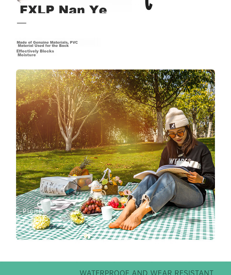 Deli Picnic Mat, Outdoor Thickened Moisture-Proof Mat, Oxford Cloth Portable Tent Mat, Beach Mat, Large Size, Gree 7