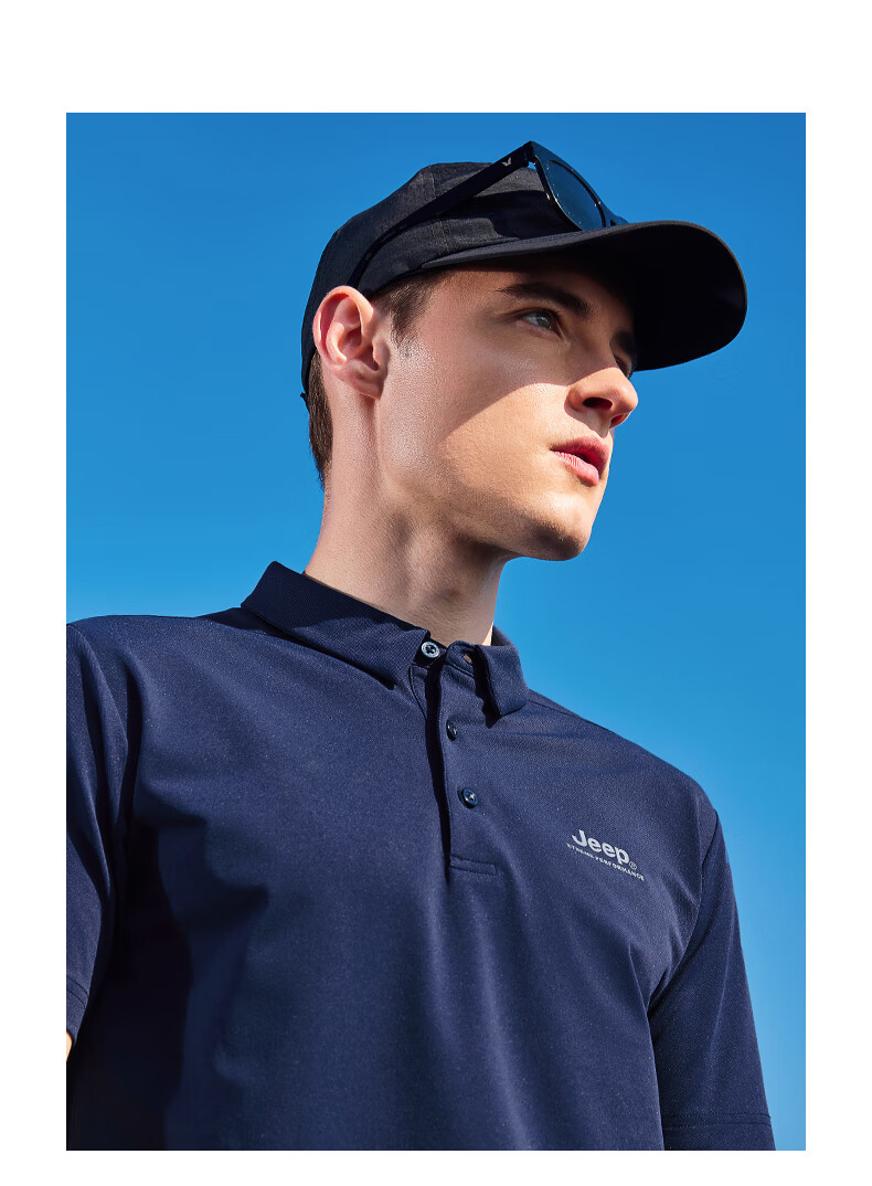 Jeep Quick-Dry Polo Shirt for Men, UPF40+ Sun Protection Short-Sleeve T-Shirt, Men's Outdoor Collared Quick-Dry Shirt, 9905 Navy Blue, 4XL 20