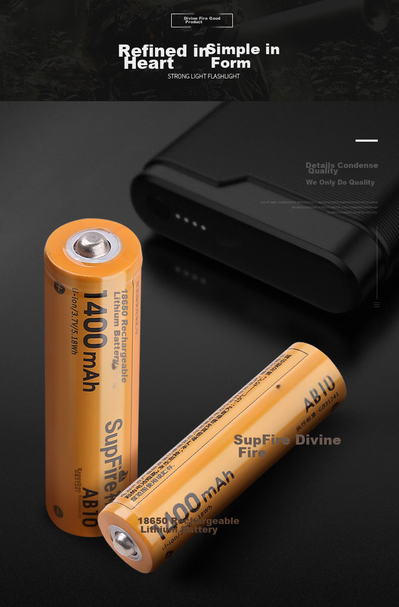 SupFire 18650 Lithium Battery, LED High-Intensity Flashlight AB10 Battery, Rechargeable, 3.7/4.2V, Bright Battery 9