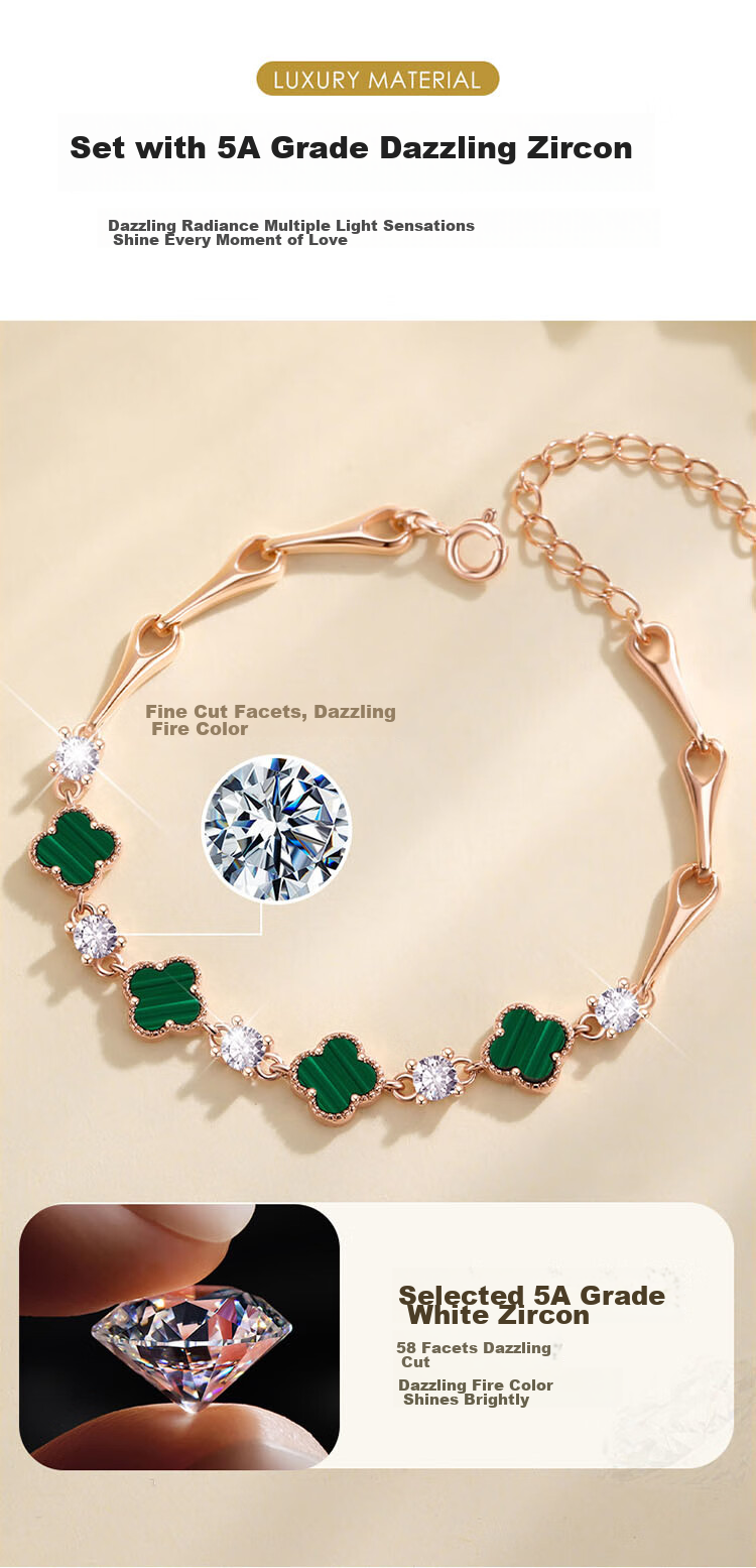Grace Girl Four-Leaf Clover Bracelet for Women, Rose Gold Jewelry, Practical Anniversary Birthday Gift for Girlfriend 4