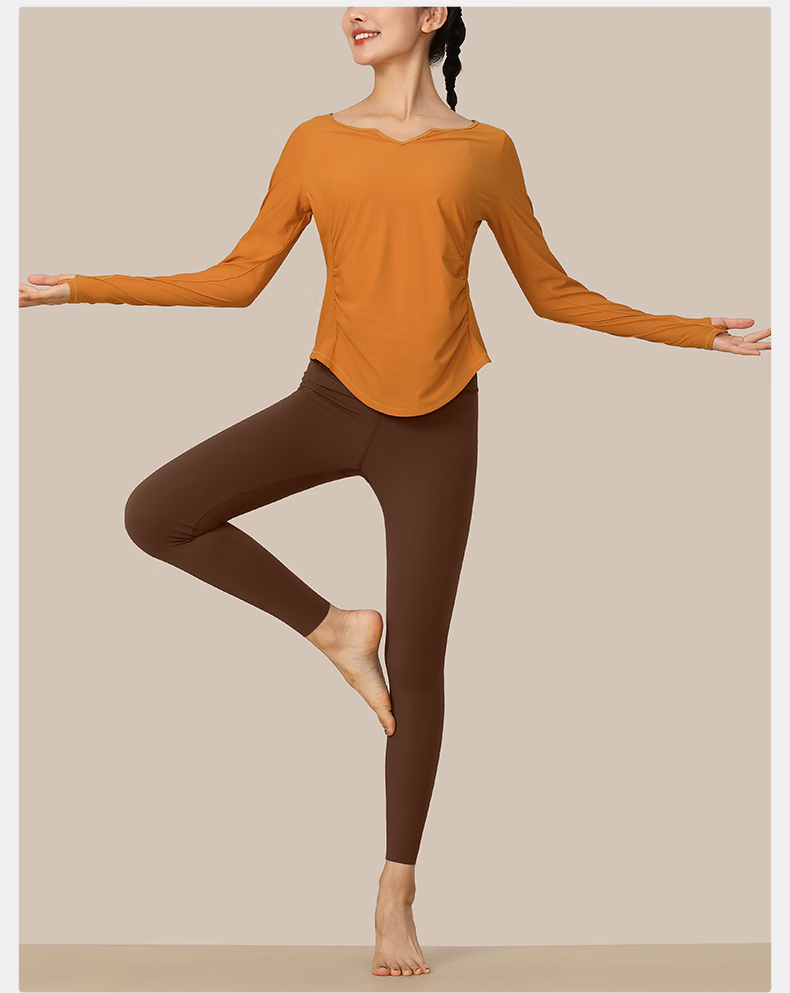 VFU Xiaomanyao Yoga Top, Long Sleeve Women's Quick-Dry Sun Protection Fitness Workout Shirt, Pilates Cover-Up, Autumn, Yellow Peach Color, Size L 16