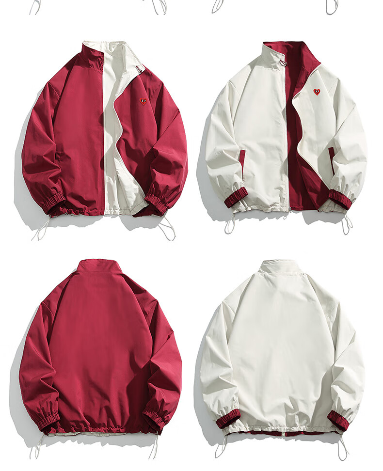 Chaersitaoxin Double-Sided Jacket for Men, Spring And Autumn, Couple's Windproof Coat, Red, Size M 16