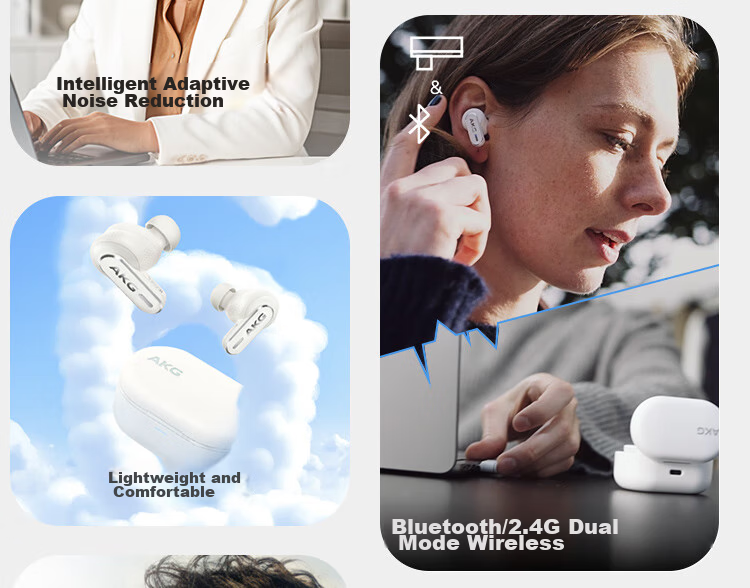 AKG N5 Wireless Bluetooth In-Ear Headphones, 2.4G Tri-Mode, Active Noise Cancellation, Gaming And Music Earphones, Compatible with Latest Apple And Huawei Models for Ultra-Long Battery Life, White 4