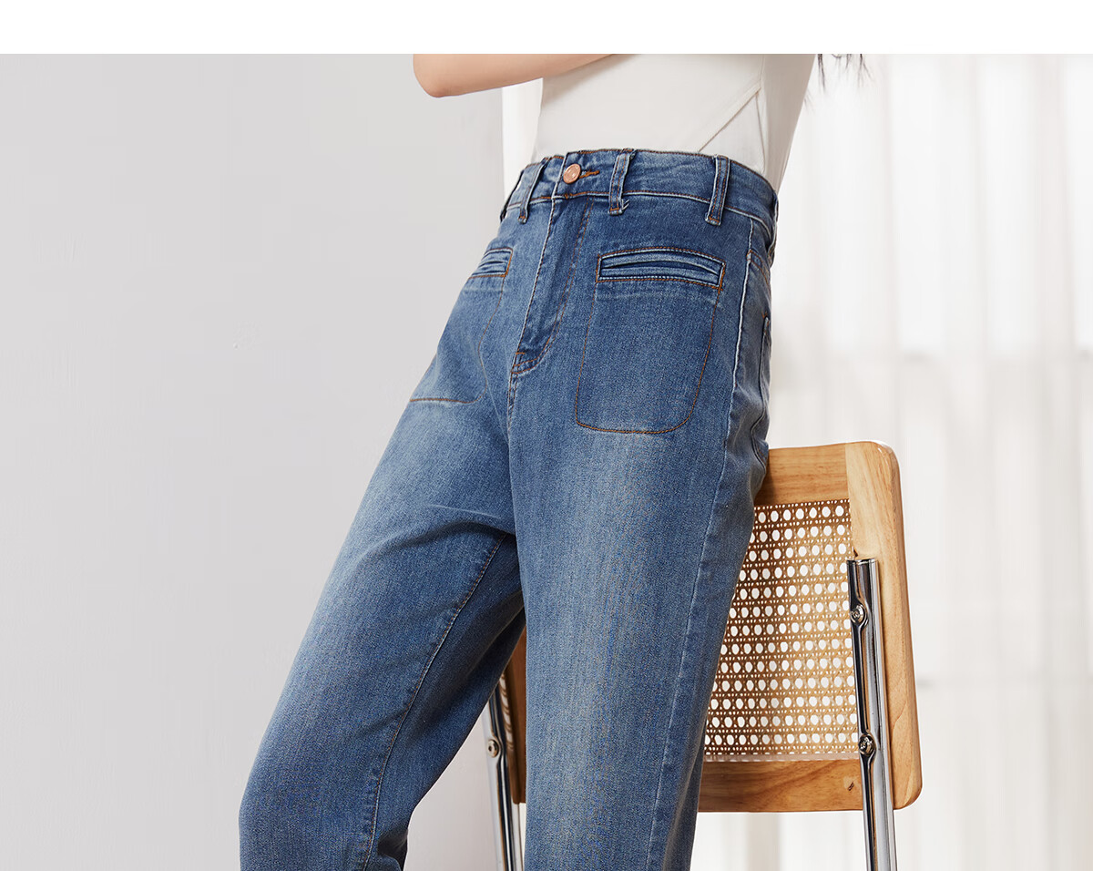 Taxiang High-Waisted Jeans for Women with Pockets, Wide-Leg Pants, Versatile Straight-Leg Trousers, Fashionable Women's Pants, Long Pants T143N1016 20