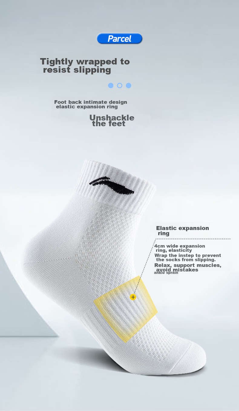 Li-Ning Socks for Men And Women (3 Pairs), Cotton Socks for All Seasons, Sweat-Absorbing, Running, Antibacterial, Breathable White Lifestyle Socks 7