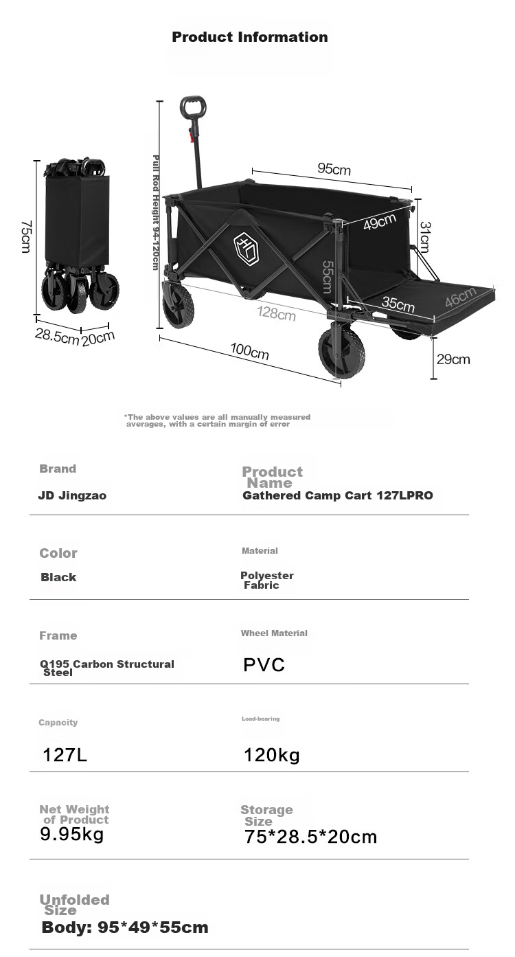 JD Original Compact Outdoor Camping Cart PRO Folding Small Cart, Campsite Trolley, Picnic And Market Stall Cart with Double Brakes And Rear Opening Door 15