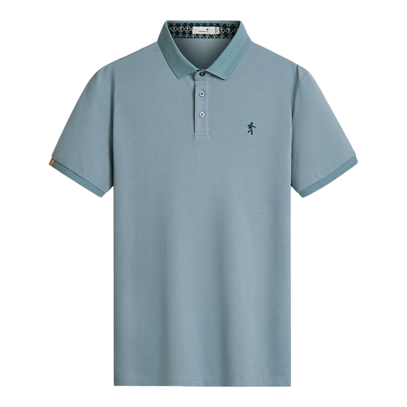 DANCING WOLVES [Pure Cotton & Sweat-Wicking] Summer Skin-Friendly Comfortable Short-Sleeve Men's Polo Shirt, 113 Light Blue, Size 180