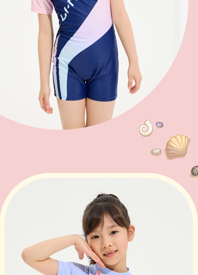 Li-Ning Children's Swimsuit, One-Piece Surfing Suit for Girls, Comfortable Quick-Dry Swimwear for Beach And Hot Springs, Style 007, Blue-Pink, Size 140 14