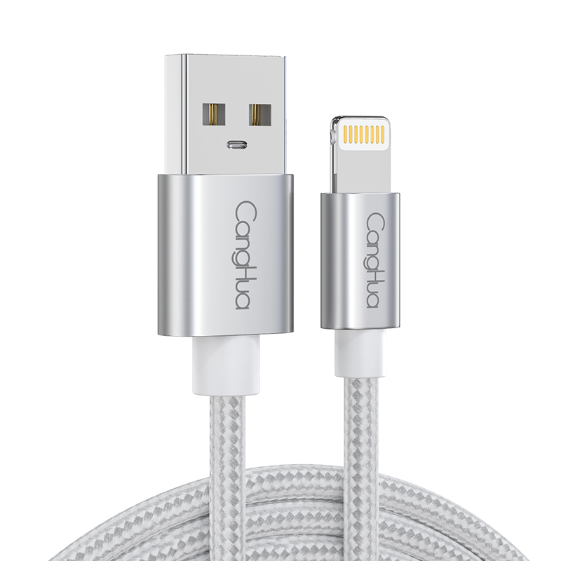 CangHua Apple Data Cable Fast Charging Cord Compatible with IPhone14/13Pro Max/12/11/X/8/7/6/iPad, USB Power Adapter Braided Cable, 1.2 Meters, Silver