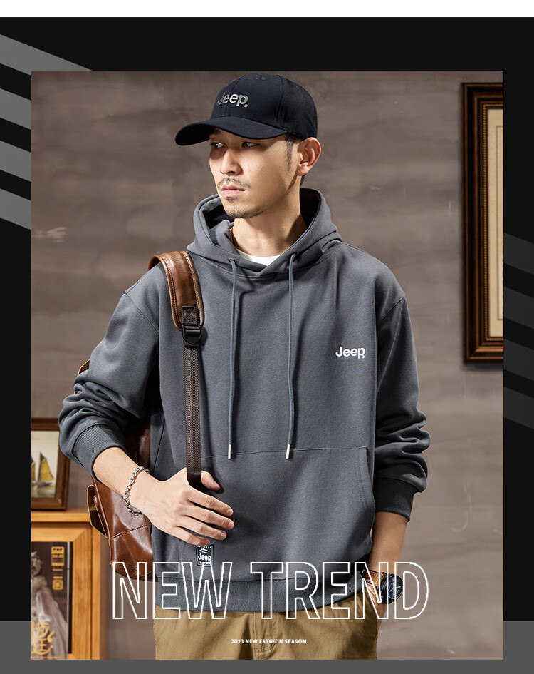 JEEP High-End Embroidered Men's Hooded Sweatshirt, Casual Loose Long-Sleeve Pullover T-Shirt Top for Spring And Autumn 2026 1
